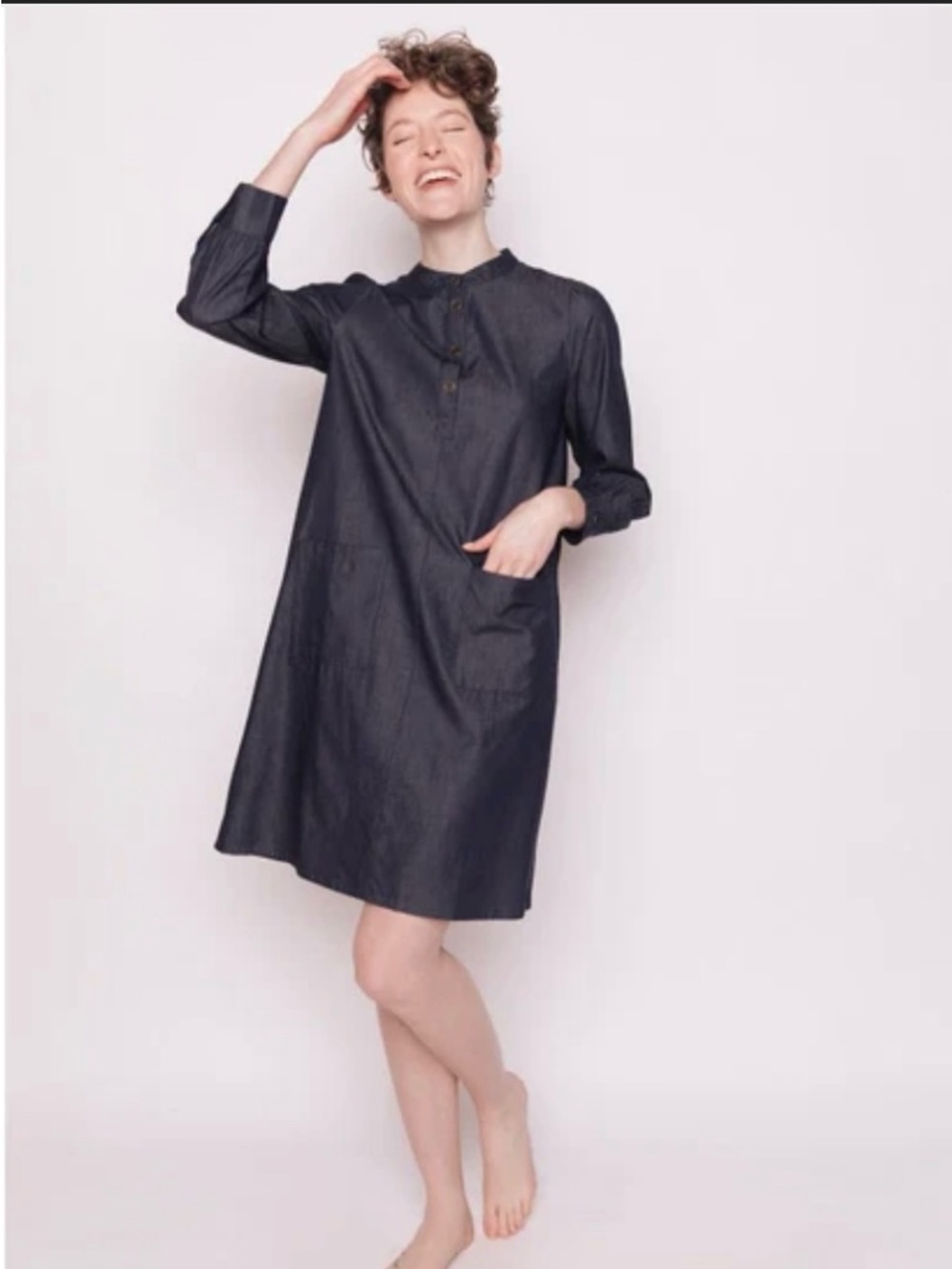 Mata Traders  Denim Dress Long Sleeve Knee Length S 100% Cotton Made in India